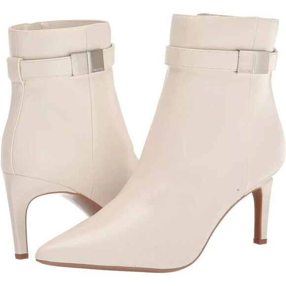 Calvin Klein Women's Sarity Faux Leather Pointed Toe Booties Ivory size 9 M - Picture 1 of 9